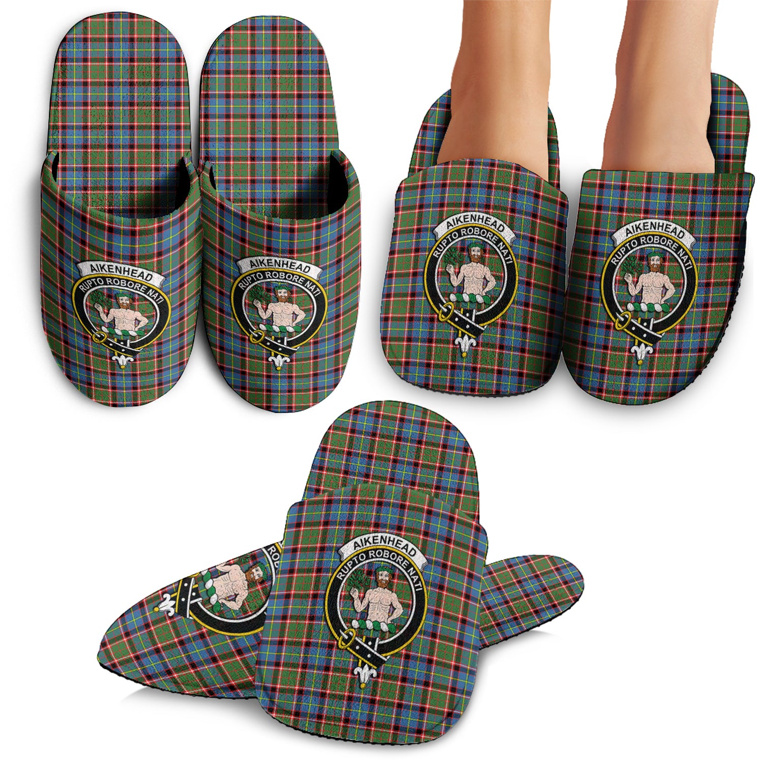 Aikenhead Tartan Home Slippers with Family Crest - Tartanvibesclothing