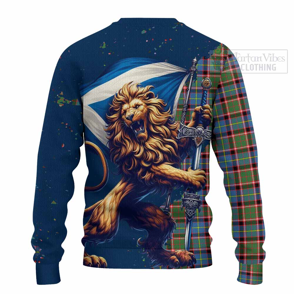 Tartan Vibes Clothing Aikenhead Tartan Family Crest Knitted Sweater with Scottish Majestic Lion