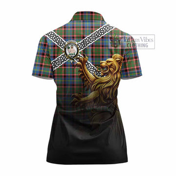 Aikenhead Crest Tartan Women's Polo Shirt with Golden Lion Emblem Celtic Style - Tartan Vibes Clothing