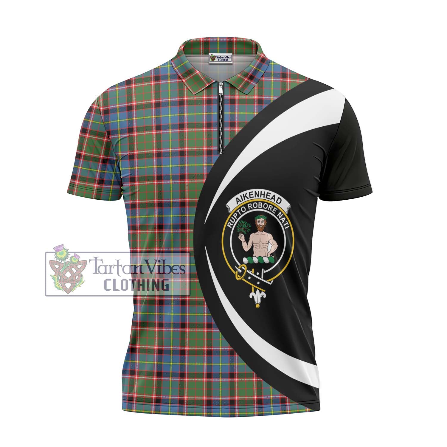 Tartan Vibes Clothing Aikenhead Tartan Zipper Polo Shirt with Family Crest Circle Style