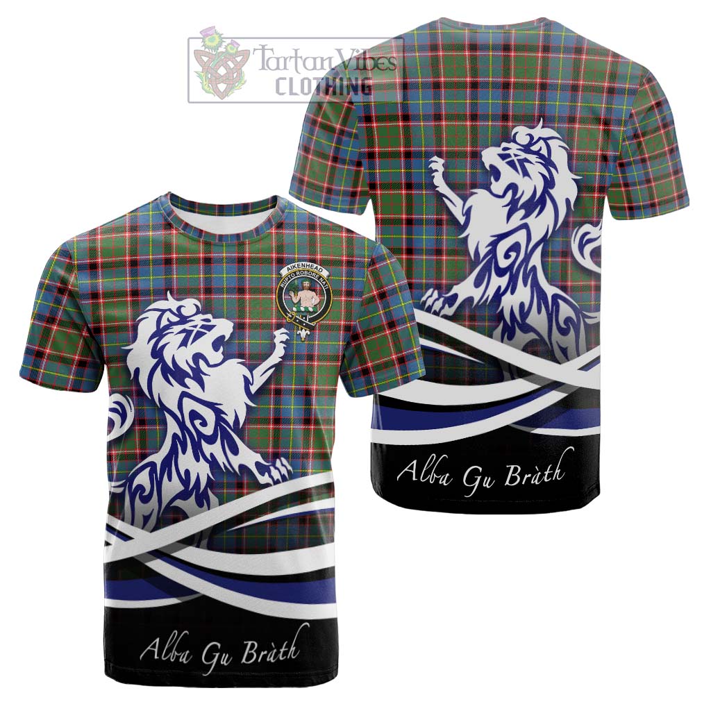 Tartan Vibes Clothing Aikenhead Tartan Cotton T-shirt with Alba Gu Brath Regal Lion Emblem