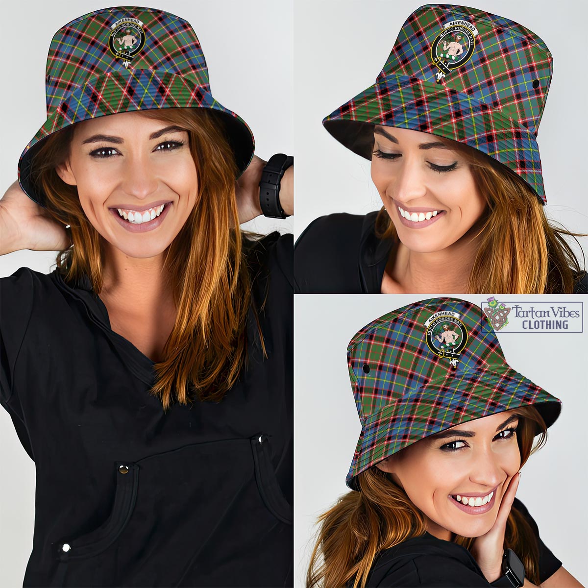 Tartan Vibes Clothing Aikenhead Tartan Bucket Hat with Family Crest