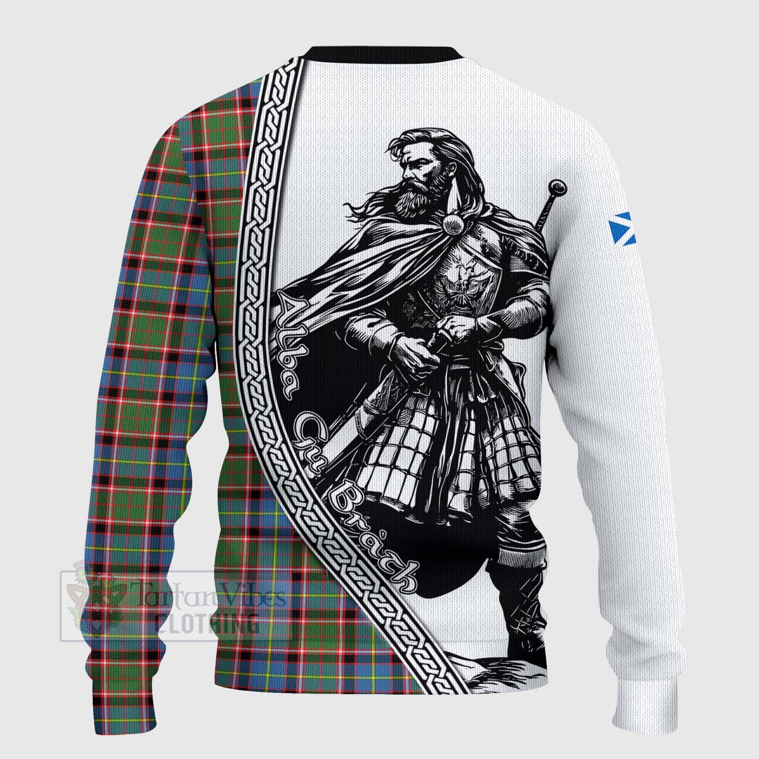 Tartan Vibes Clothing Aikenhead Tartan Clan Crest Knitted Sweater with Highlander Warrior Celtic Style