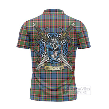 Aikenhead Tartan Zipper Polo Shirt with Family Crest Celtic Skull Style