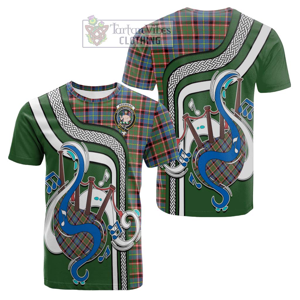 Tartan Vibes Clothing Aikenhead Tartan Cotton T-shirt with Epic Bagpipe Style