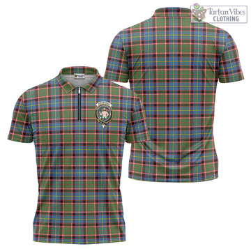 Aikenhead Tartan Zipper Polo Shirt with Family Crest - Tartan Vibes Clothing