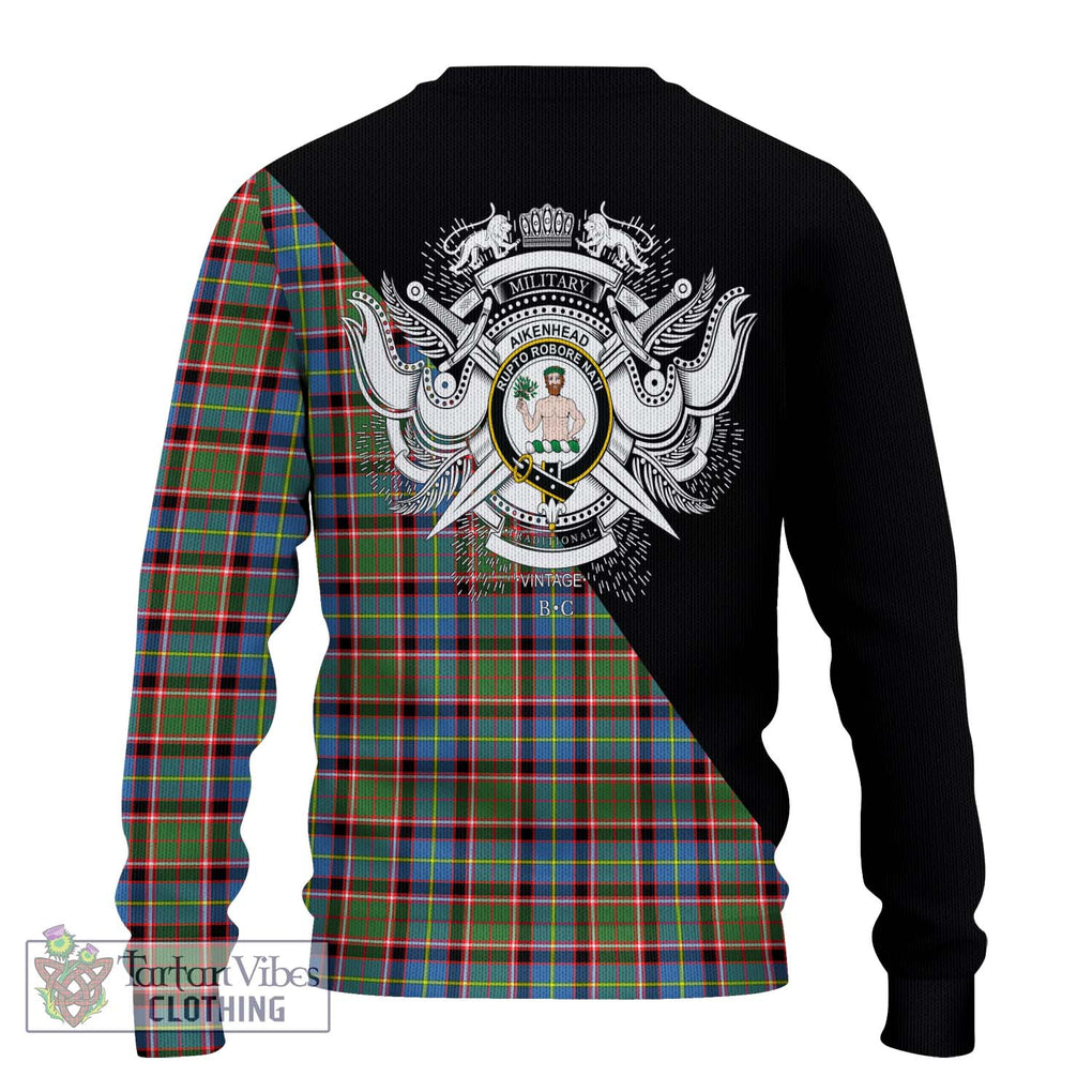 Aikenhead Tartan Knitted Sweater with Family Crest and Military Logo Style - Tartanvibesclothing Shop