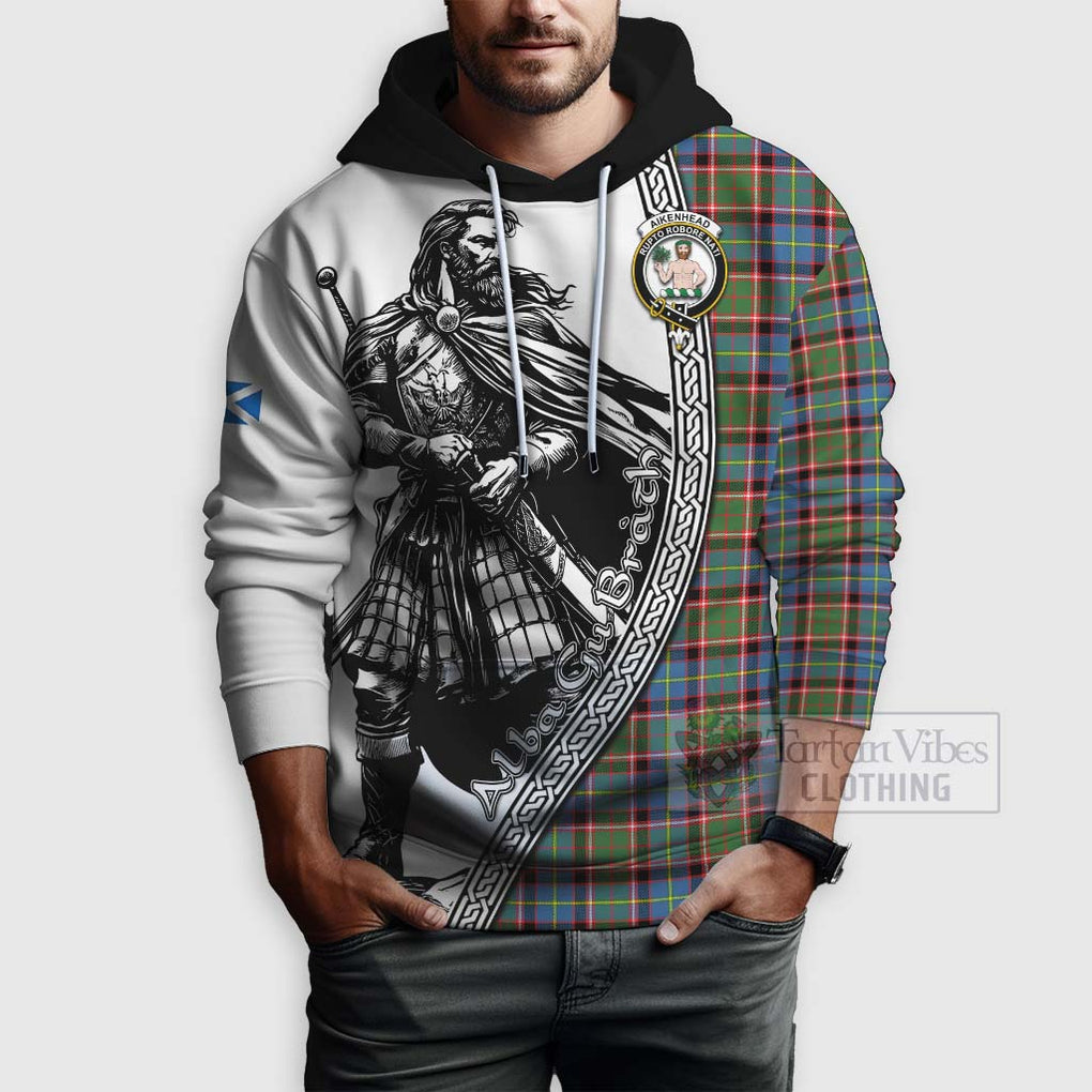 Tartan Vibes Clothing Aikenhead Tartan Clan Crest Hoodie with Highlander Warrior Celtic Style