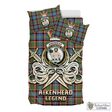 Aikenhead Tartan Bedding Set with Clan Crest and the Golden Sword of Courageous Legacy - Tartan Vibes Clothing