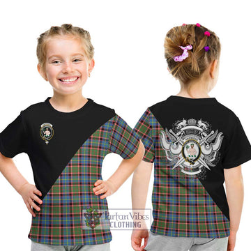 Aikenhead Tartan Kid T-Shirt with Family Crest and Military Logo Style