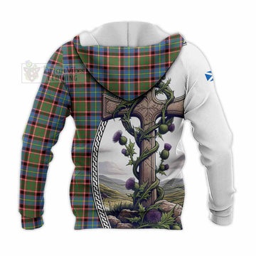 Aikenhead Tartan Knitted Hoodie with Family Crest and St. Andrew's Cross Accented by Thistle Vines