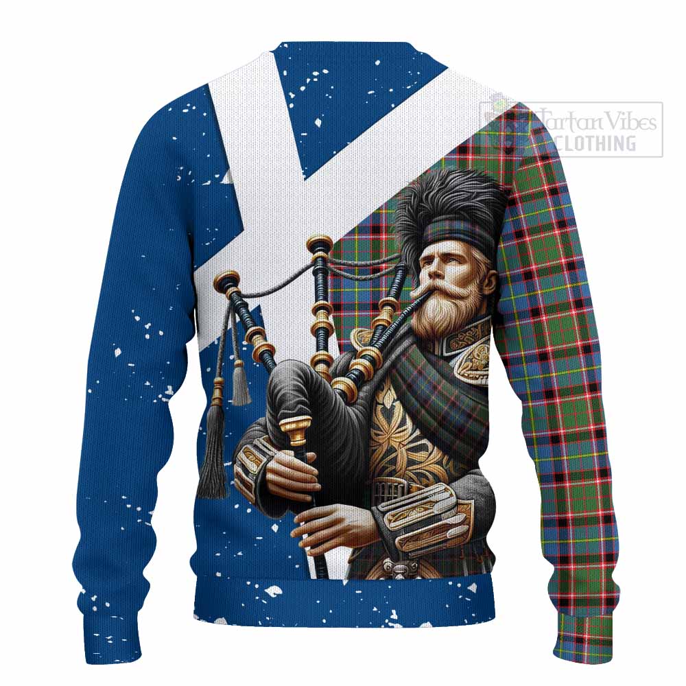 Tartan Vibes Clothing Aikenhead Tartan Knitted Sweater with Family Crest Scottish Bagpiper Vibes