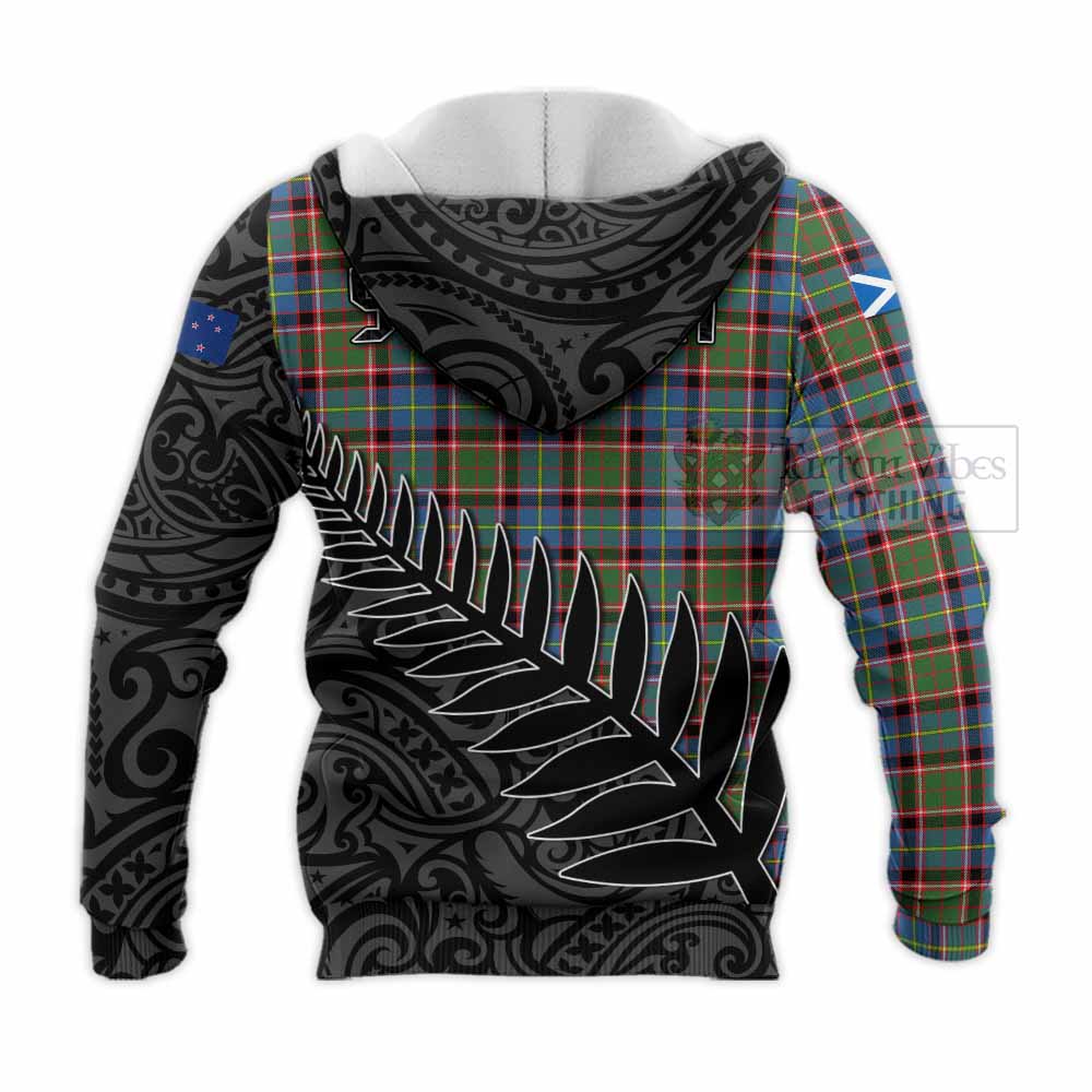 Tartan Vibes Clothing Aikenhead Crest Tartan Knitted Hoodie with New Zealand Silver Fern Half Style