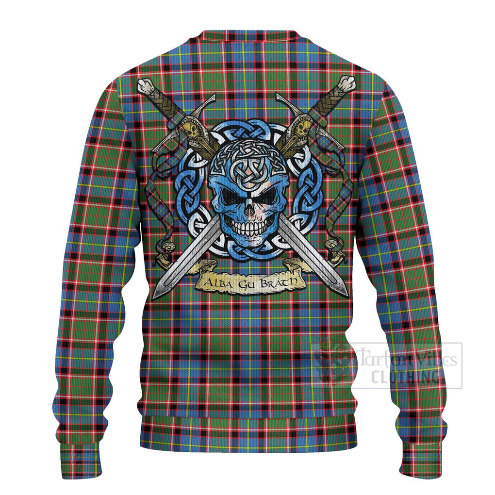 Tartan Vibes Clothing Aikenhead Tartan Knitted Sweater with Family Crest Celtic Skull Style