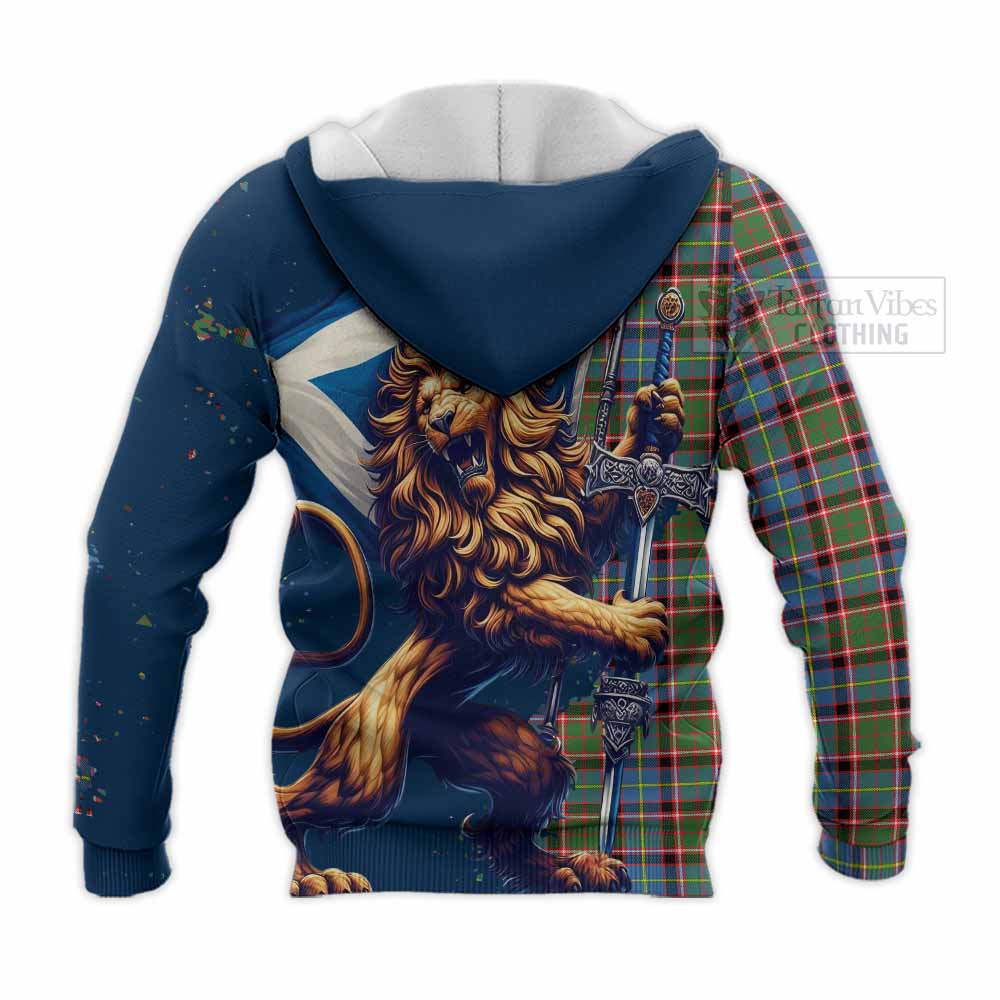 Tartan Vibes Clothing Aikenhead Tartan Family Crest Knitted Hoodie with Scottish Majestic Lion