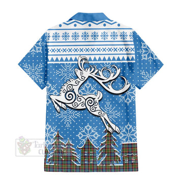 Aikenhead Clan Christmas Short Sleeve Button Shirt Celtic Reindeer Style