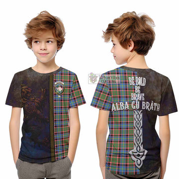 Aikenhead Tartan Family Crest Kid T-Shirt Alba Gu Brath Be Brave Lion Ancient Style - Tartan Vibes Clothing
