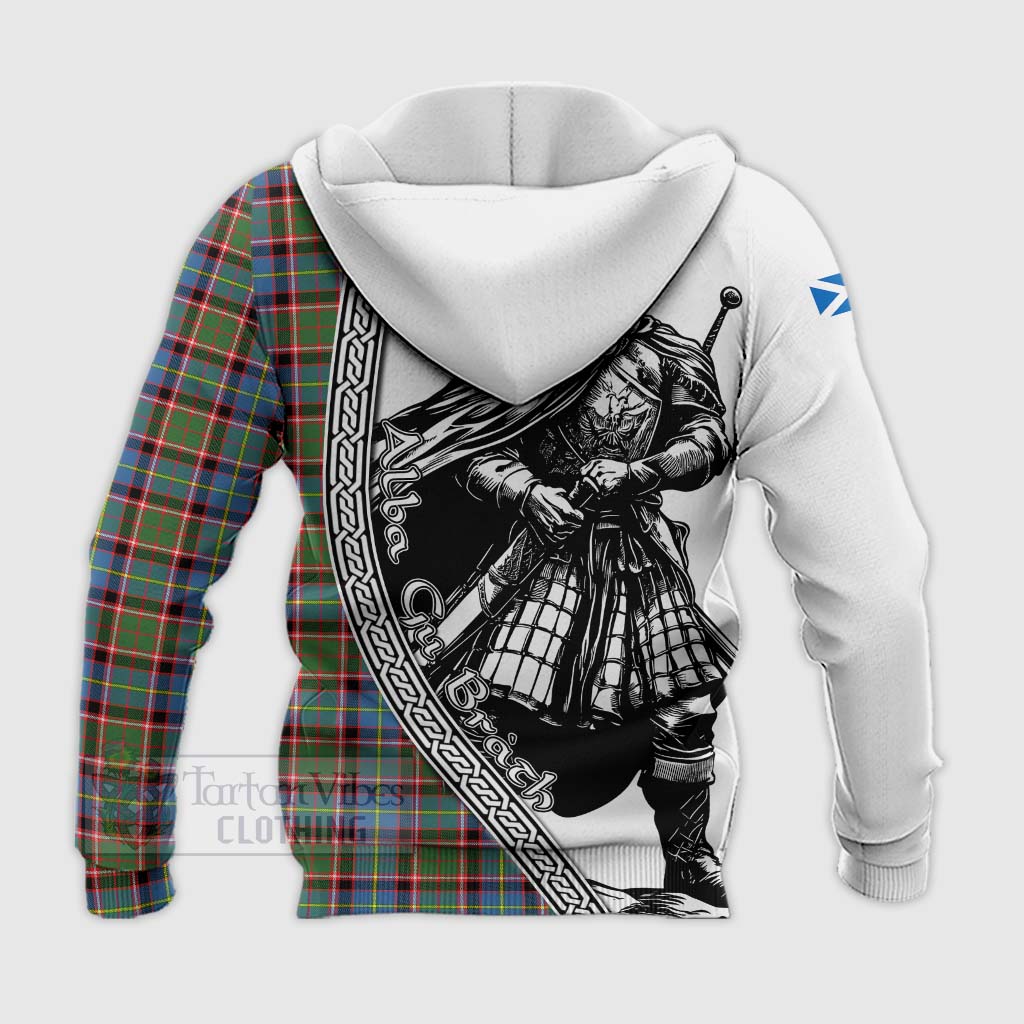 Tartan Vibes Clothing Aikenhead Tartan Clan Crest Knitted Hoodie with Highlander Warrior Celtic Style