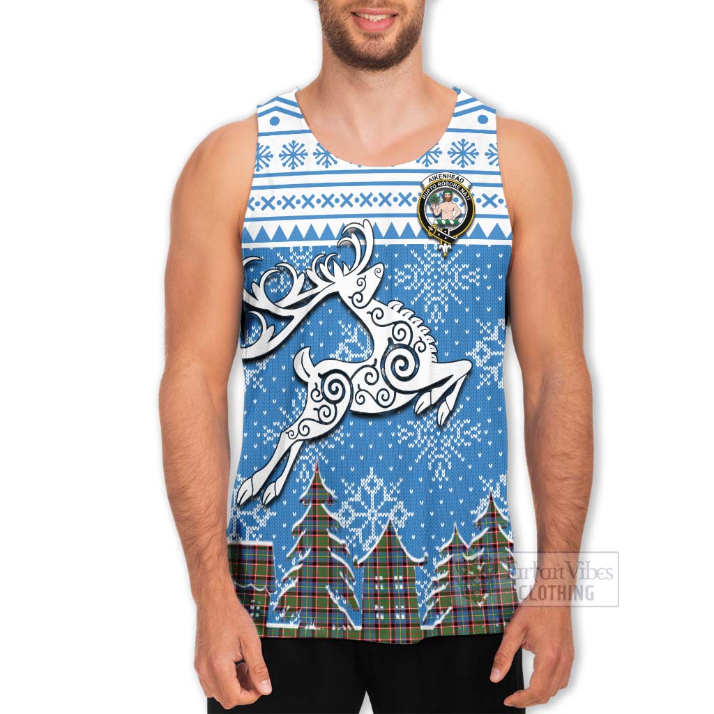 Tartan Vibes Clothing Aikenhead Clan Christmas Men's Tank Top Celtic Reindeer Style