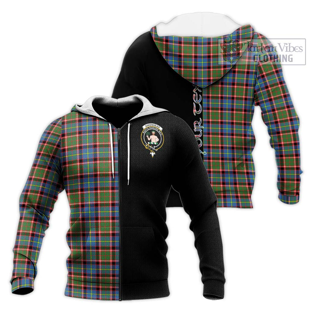 Aikenhead Tartan Knitted Hoodie with Family Crest and Half Of Me Style Unisex Knitted Zip Hoodie - Tartanvibesclothing Shop