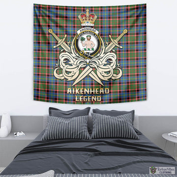 Aikenhead Tartan Tapestry with Clan Crest and the Golden Sword of Courageous Legacy - Tartan Vibes Clothing