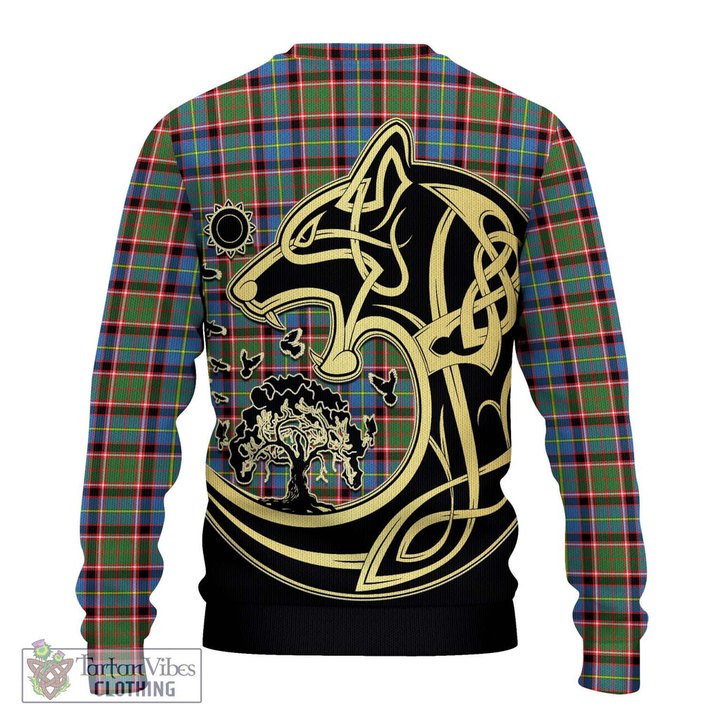 Aikenhead Tartan Knitted Sweater with Family Crest Celtic Wolf Style - Tartan Vibes Clothing