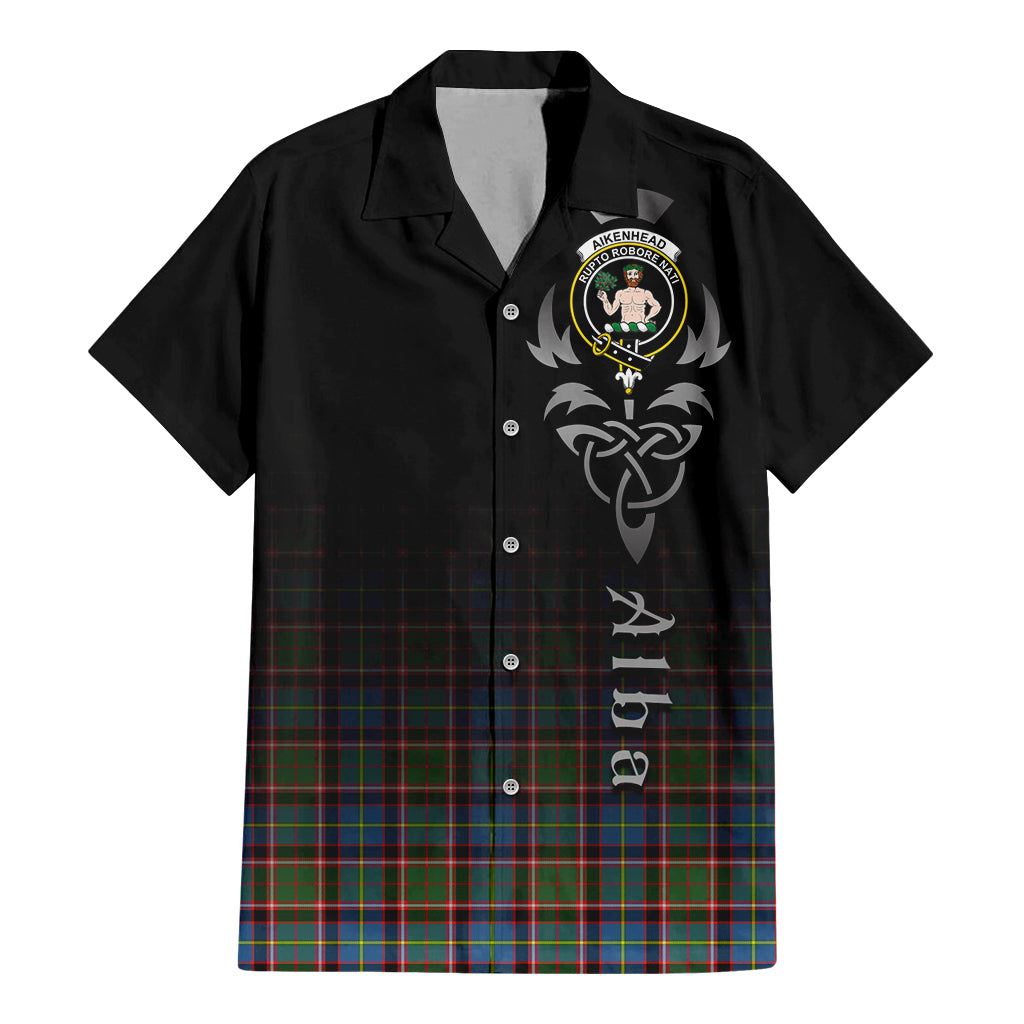 Tartan Vibes Clothing Aikenhead Tartan Short Sleeve Button Up Featuring Alba Gu Brath Family Crest Celtic Inspired