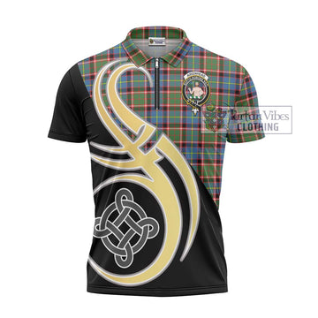 Aikenhead Tartan Zipper Polo Shirt with Family Crest and Celtic Symbol Style