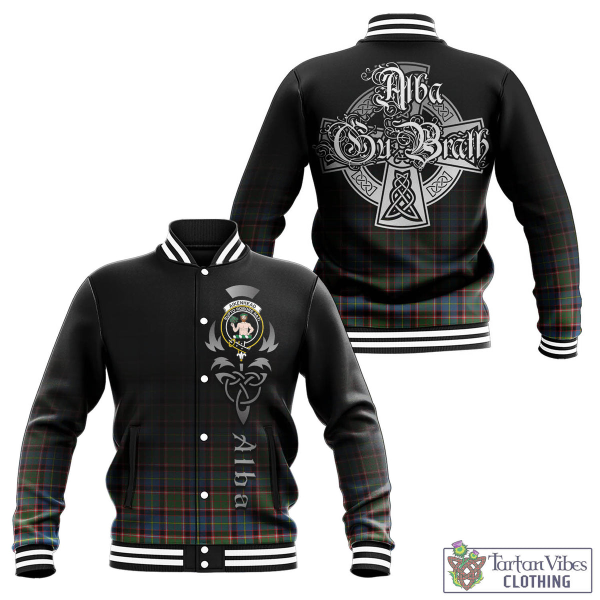 Aikenhead Tartan Baseball Jacket Featuring Alba Gu Brath Family Crest Celtic Inspired - Tartan Vibes Clothing