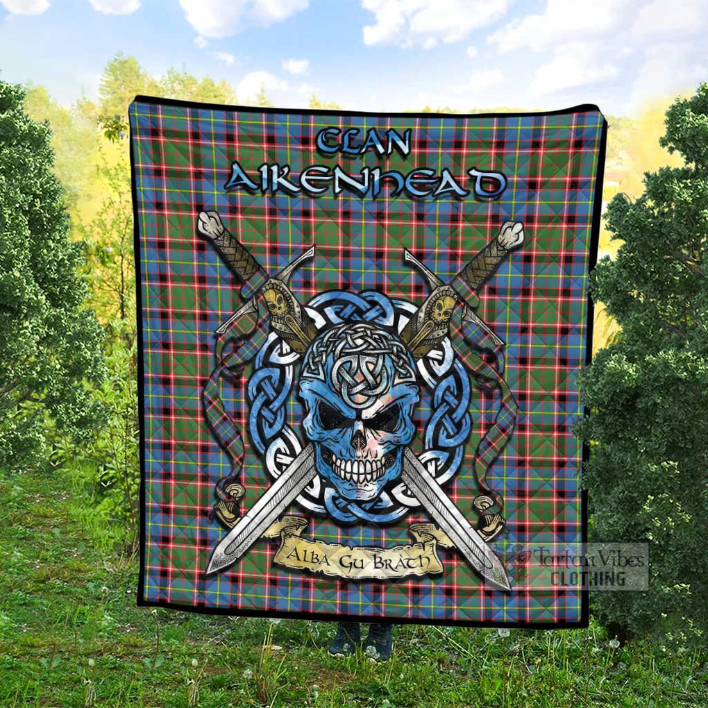 Tartan Vibes Clothing Aikenhead Tartan Quilt with Celtic Skull Alba Gu Brath Style