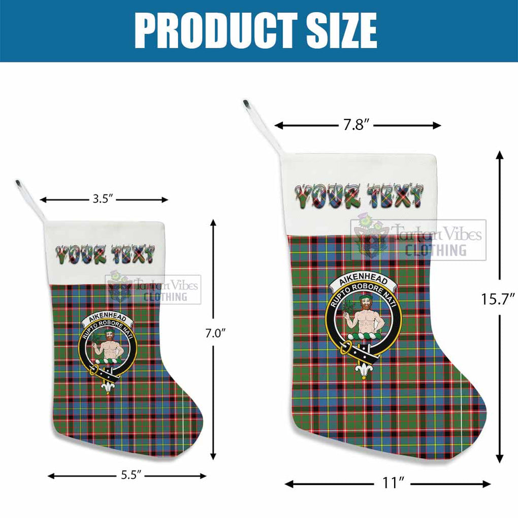 Tartan Vibes Clothing Aikenhead Tartan Family Crest Christmas Stocking with Personalized Text