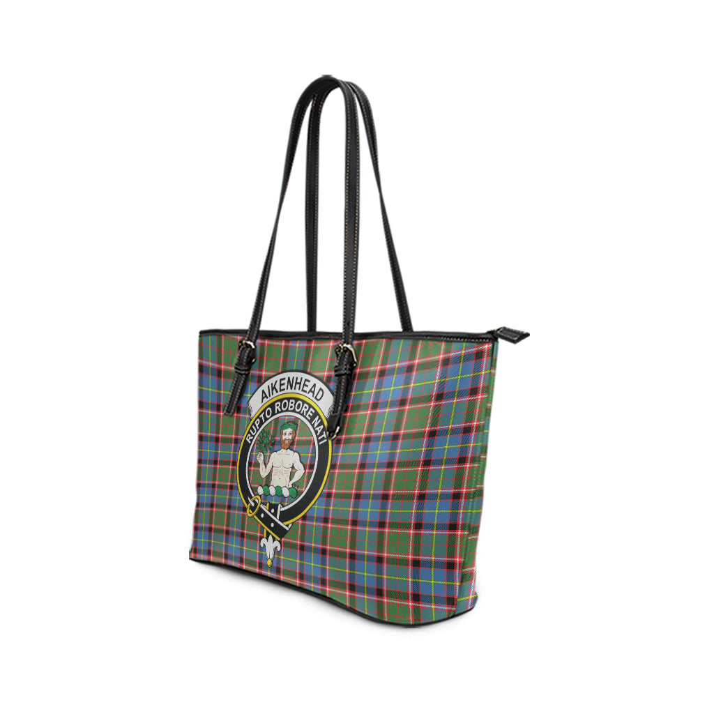 Aikenhead Tartan Leather Tote Bag with Family Crest - Tartanvibesclothing