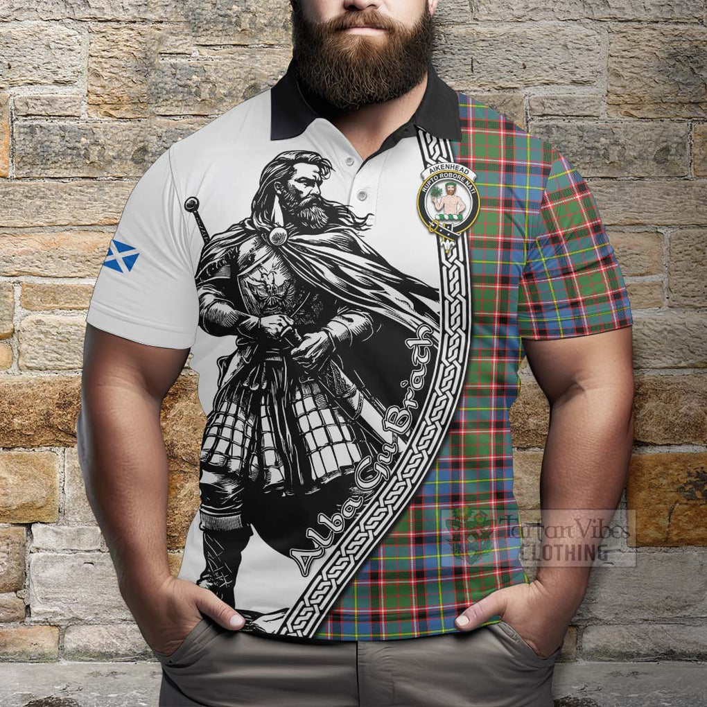 Aikenhead Tartan Clan Crest Polo Shirt with Highlander Warrior Celtic Style - Tartan Vibes Clothing