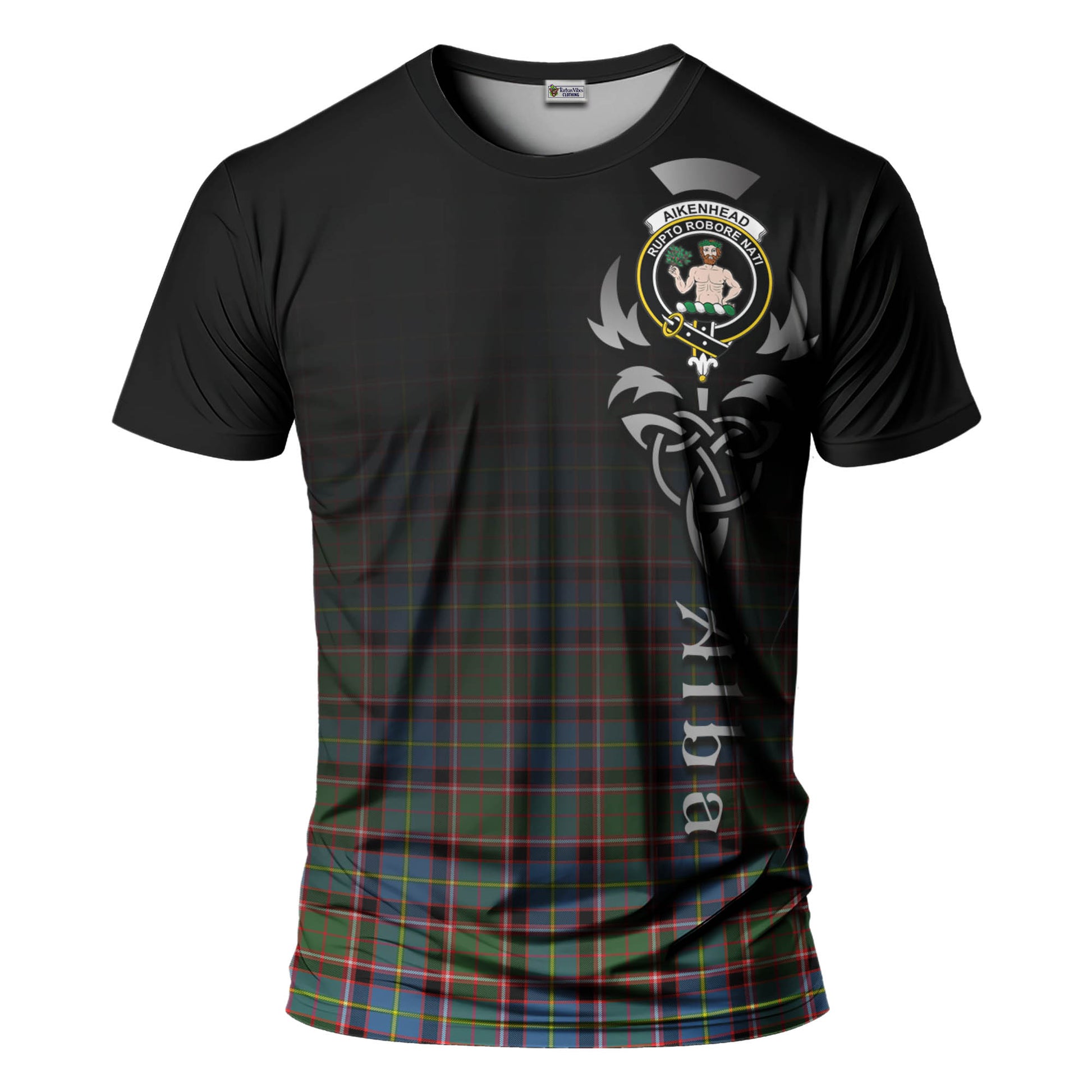 Tartan Vibes Clothing Aikenhead Tartan T-Shirt Featuring Alba Gu Brath Family Crest Celtic Inspired