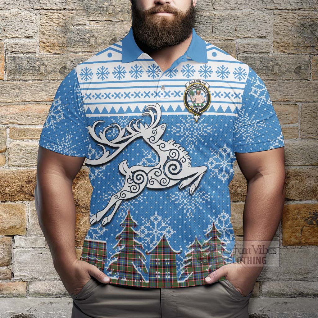 Tartan Vibes Clothing Aikenhead Clan Christmas Polo Shirt Celtic Reindeer Style