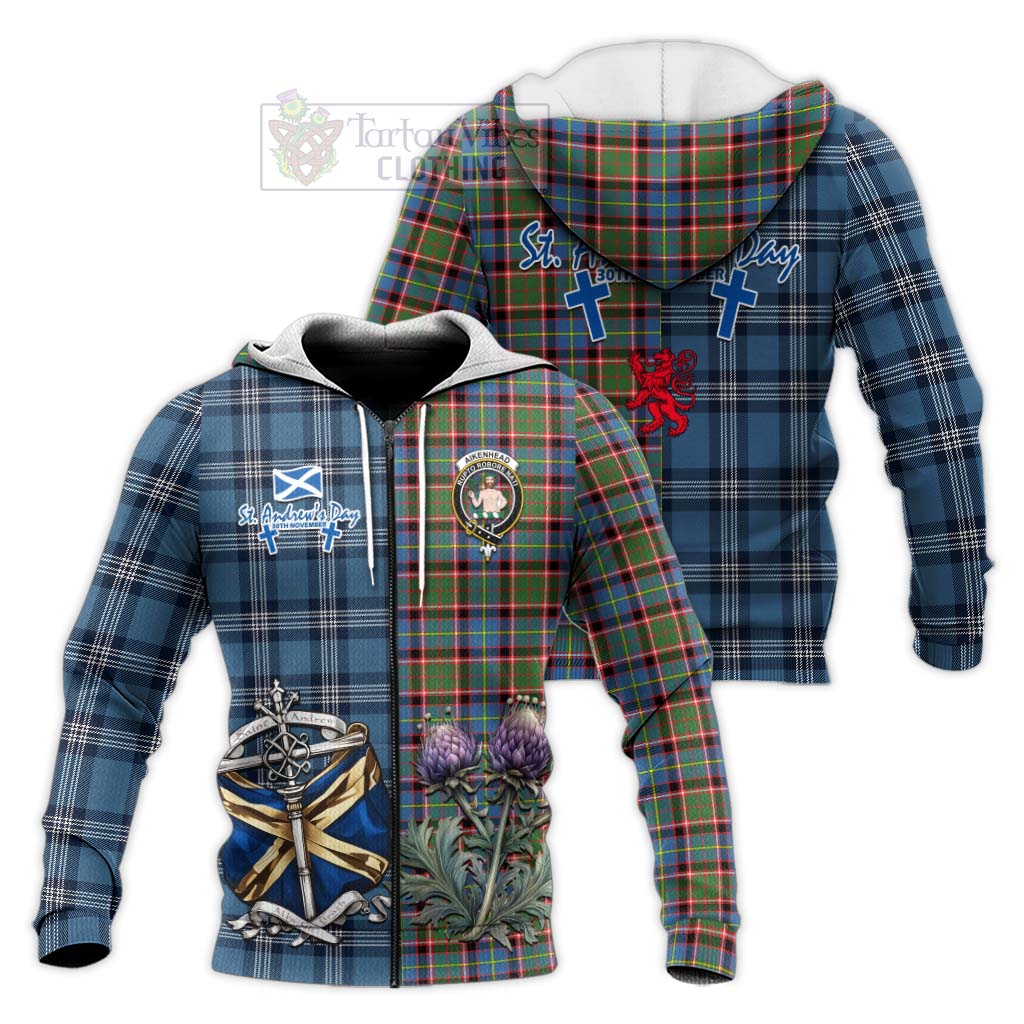 Tartan Vibes Clothing Aikenhead Tartan Knitted Hoodie Happy St. Andrew's Day Half Tartan Style