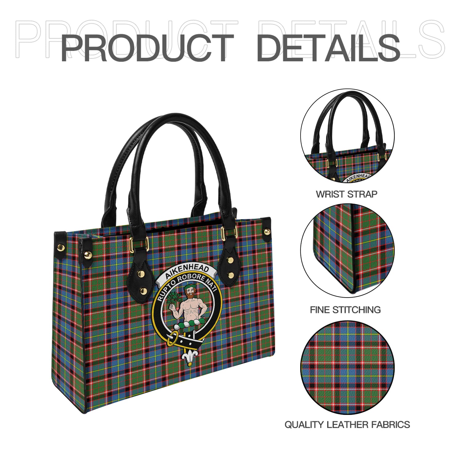 Aikenhead Tartan Leather Bag with Family Crest - Tartanvibesclothing