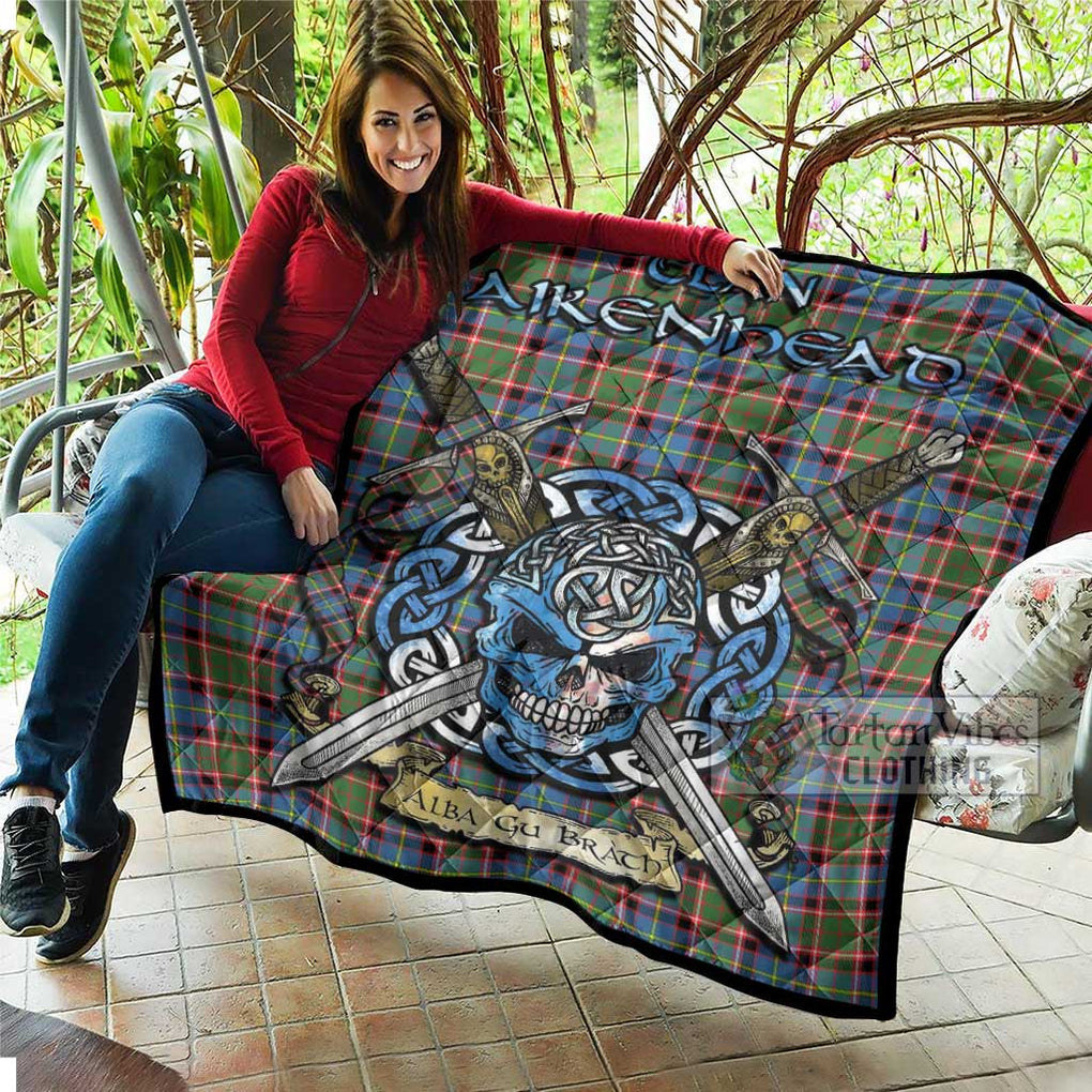 Tartan Vibes Clothing Aikenhead Tartan Quilt with Celtic Skull Alba Gu Brath Style