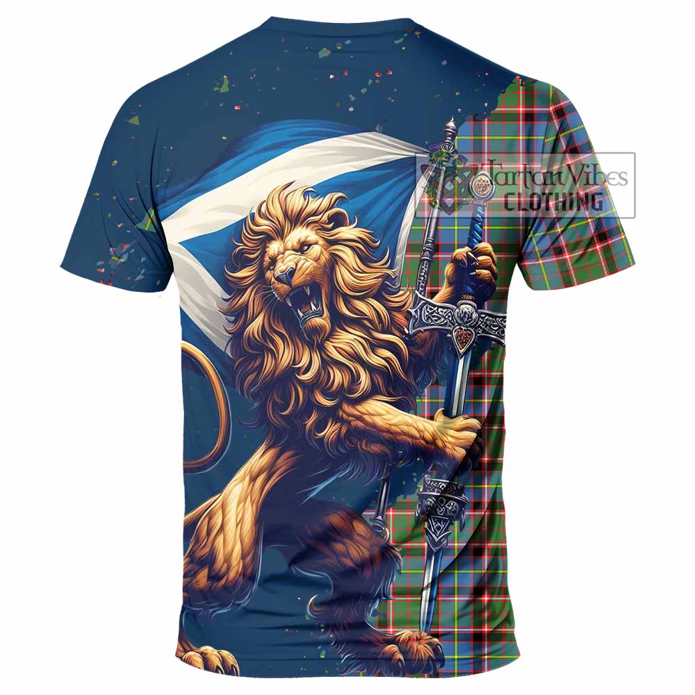 Tartan Vibes Clothing Aikenhead Tartan Family Crest T-Shirt with Scottish Majestic Lion