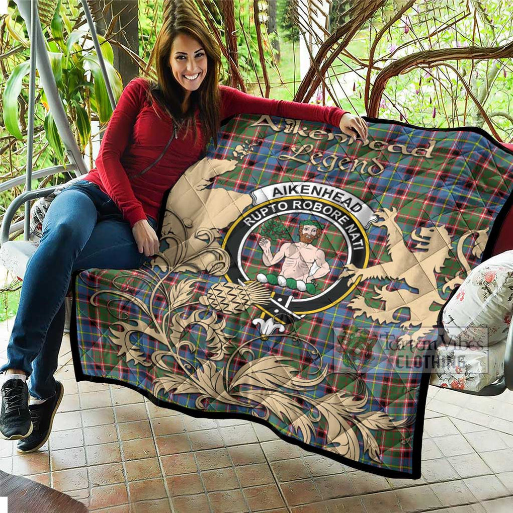 Tartan Vibes Clothing Aikenhead Tartan Quilt with Family Crest and Scottish Symbol Style