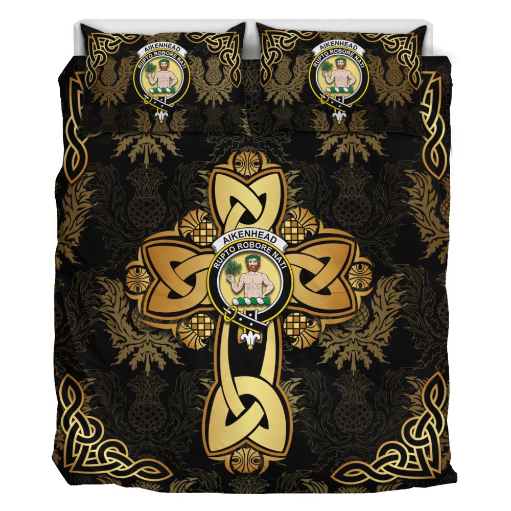 Aikenhead Clan Bedding Sets Gold Thistle Celtic Style - Tartanvibesclothing