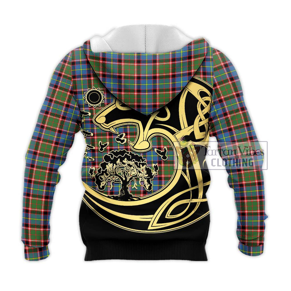 Aikenhead Tartan Knitted Hoodie with Family Crest Celtic Wolf Style - Tartan Vibes Clothing