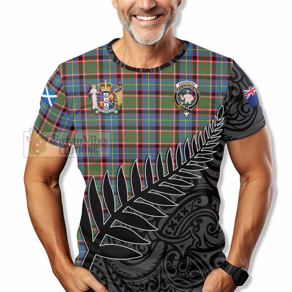 Tartan Vibes Clothing Aikenhead Crest Tartan T-Shirt with New Zealand Silver Fern Half Style