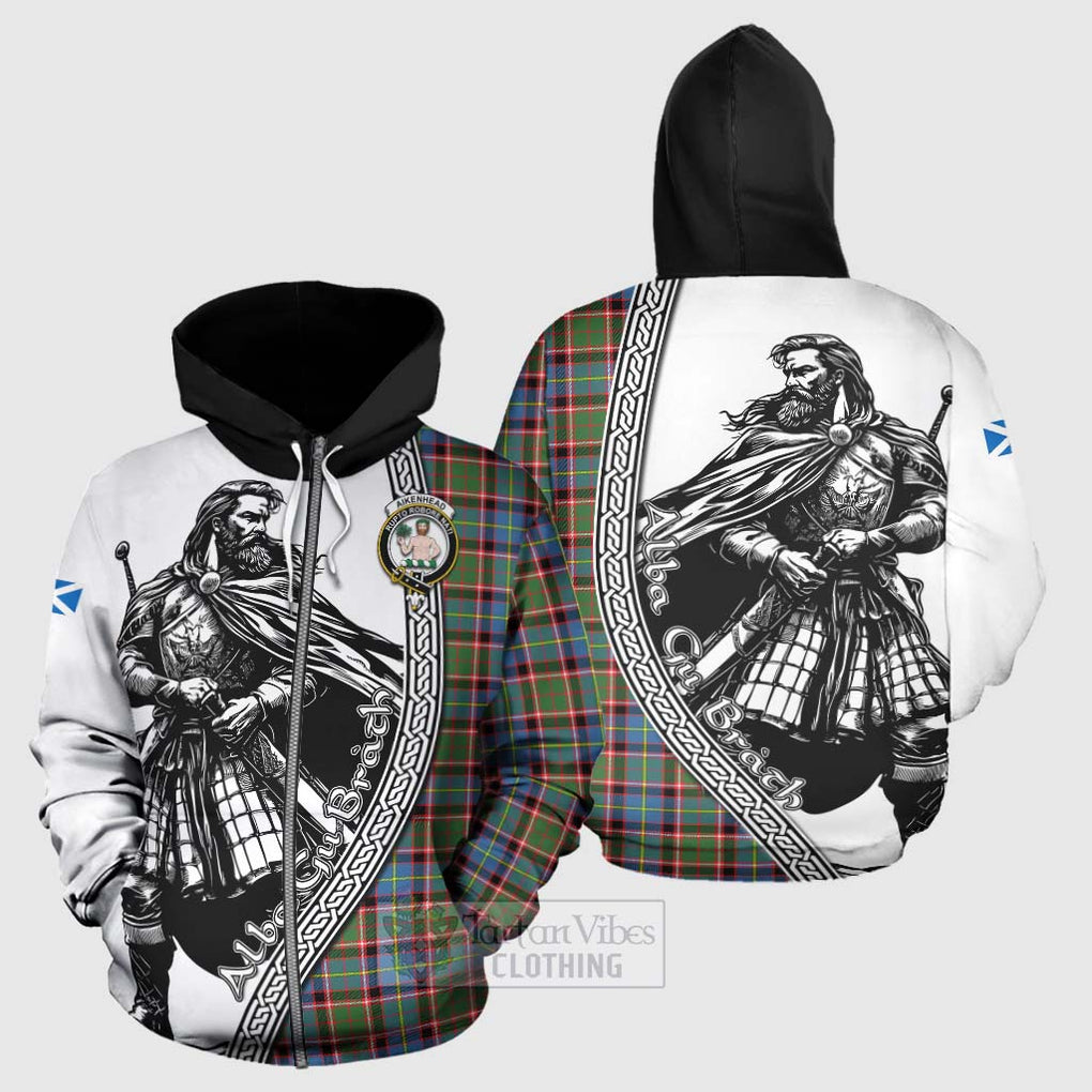 Tartan Vibes Clothing Aikenhead Tartan Clan Crest Hoodie with Highlander Warrior Celtic Style