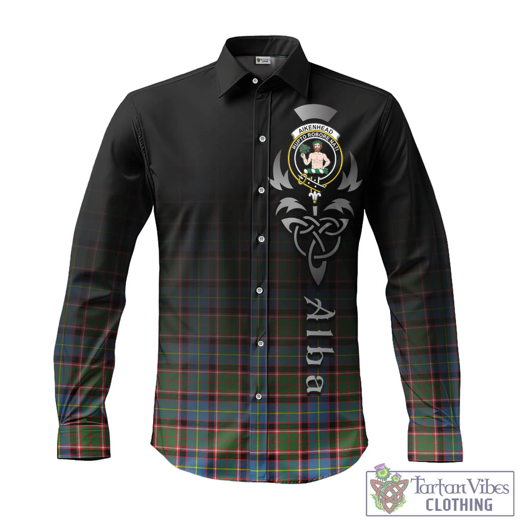 Tartan Vibes Clothing Aikenhead Tartan Long Sleeve Button Up Featuring Alba Gu Brath Family Crest Celtic Inspired