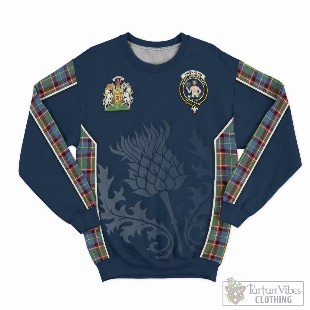 Tartan Vibes Clothing Aikenhead Tartan Sweatshirt with Family Crest and Scottish Thistle Vibes Sport Style