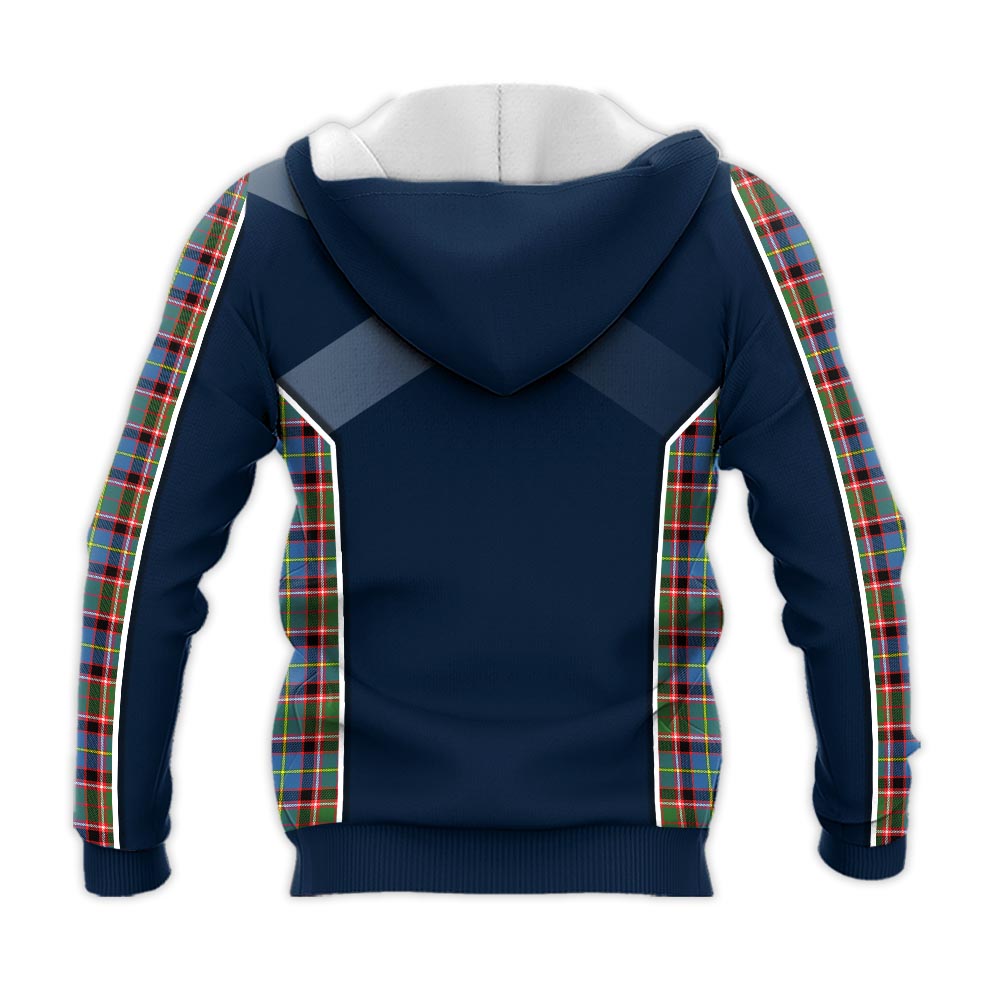 Tartan Vibes Clothing Aikenhead Tartan Knitted Hoodie with Family Crest and Scottish Thistle Vibes Sport Style