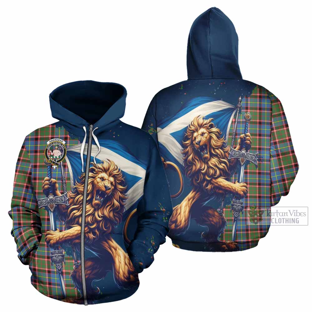 Aikenhead Tartan Family Crest Hoodie with Scottish Majestic Lion