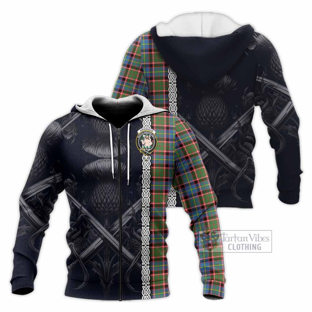 Aikenhead Tartan Knitted Hoodie with Family Crest Cross Sword Thistle Celtic Vibes Unisex Knitted Zip Hoodie - Tartan Vibes Clothing