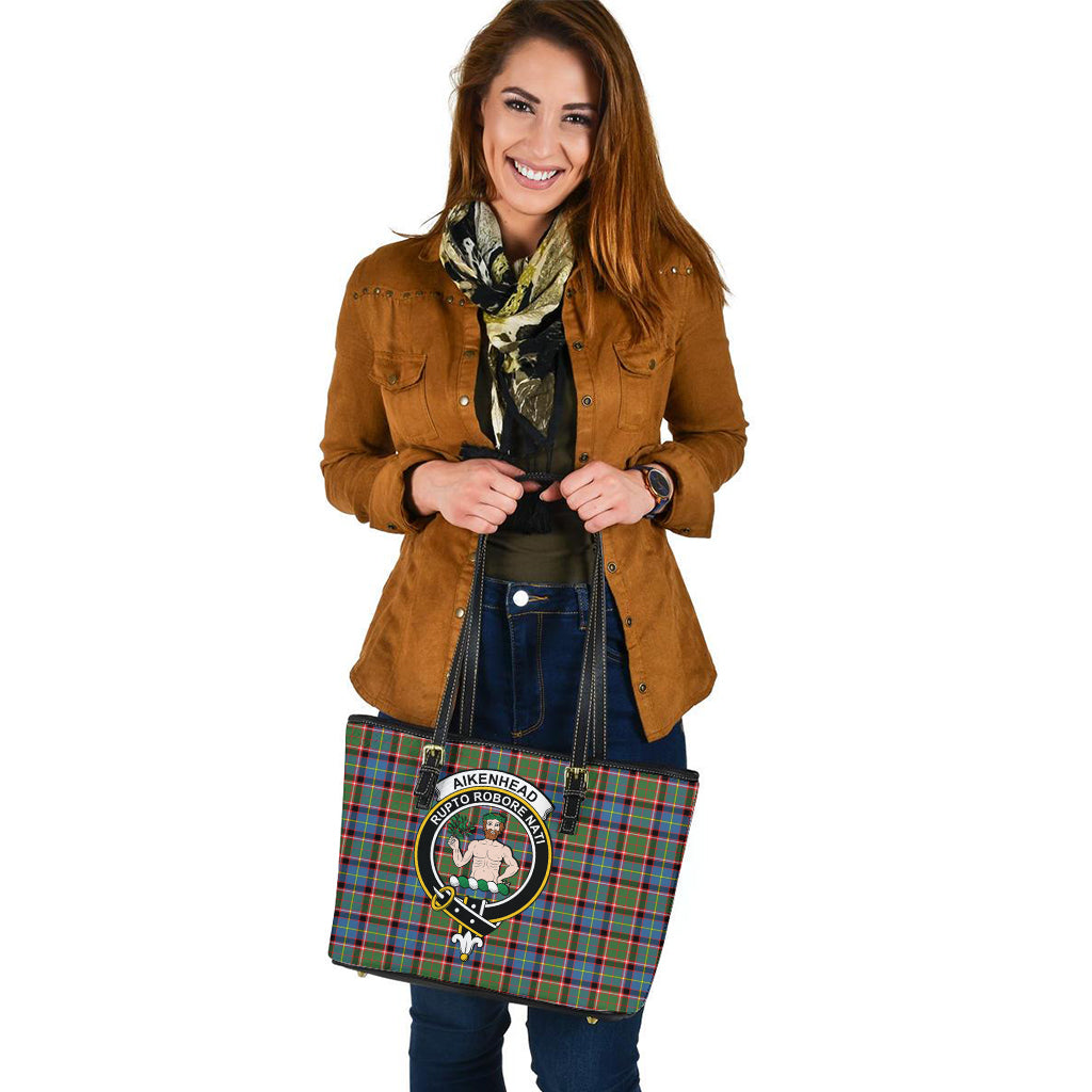 Aikenhead Tartan Leather Tote Bag with Family Crest - Tartanvibesclothing